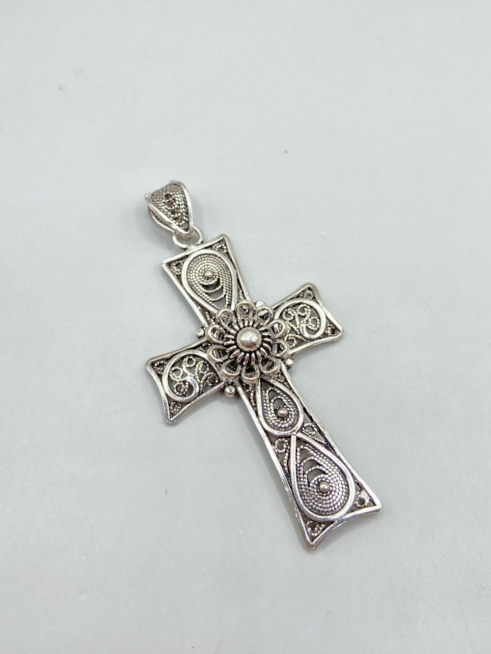 DGS Turkey Sterling Silver Filigree Flower Cross Pendant